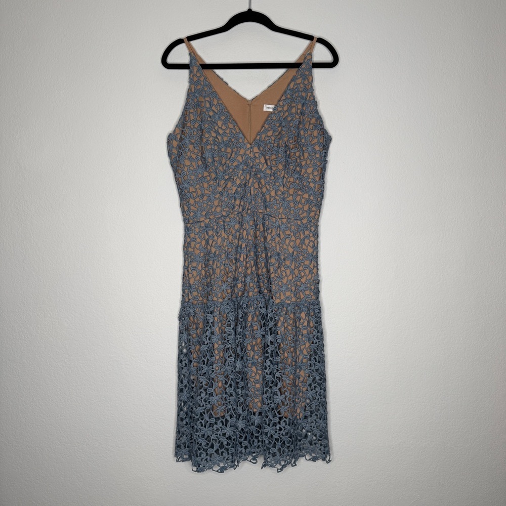 Dress The Population Polyester Crochet Floral V Neck Sleeveless Cocktail Dress L